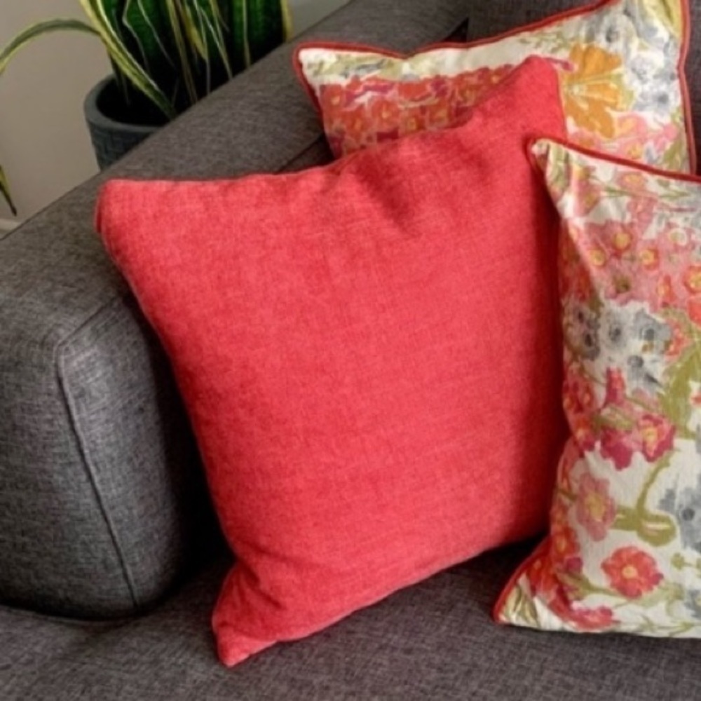 Set of 2 Solid Decorative Pillows and Shams Red Pink Accent Decor